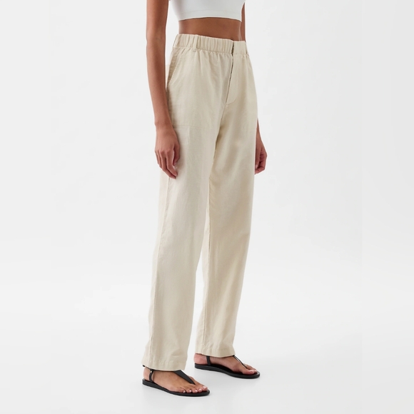 NWT High Rise Soft Linen-Cotton Pull-On Pants In Small Tall Chino Color - Picture 4 of 8